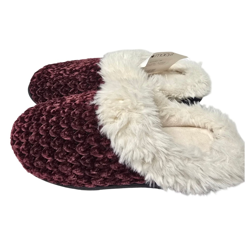 Isotoner Womens Burgundy Chenille Faux Fur Lined Clog Slippers Size 6.5-7 NWT